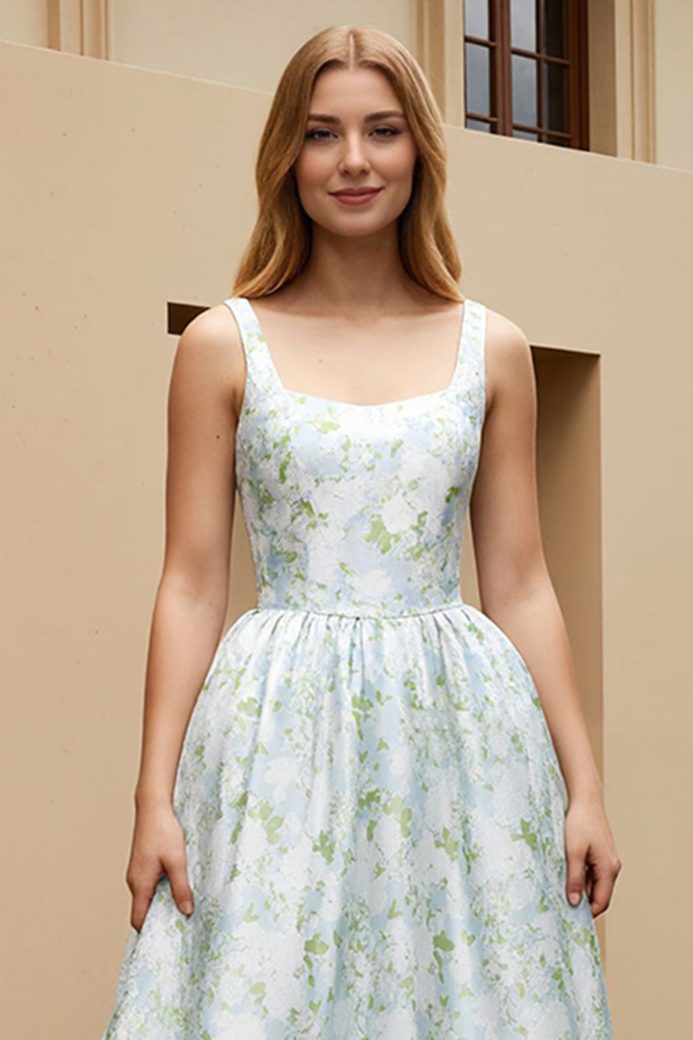 WEDTREND Women White Blue Flower Wedding Guest Dress A Line Printed Long Bridesmaid Dress WEDTREND Women White Blue Flower Wedding Guest Dress A Line Printed Long Bridesmaid Dress