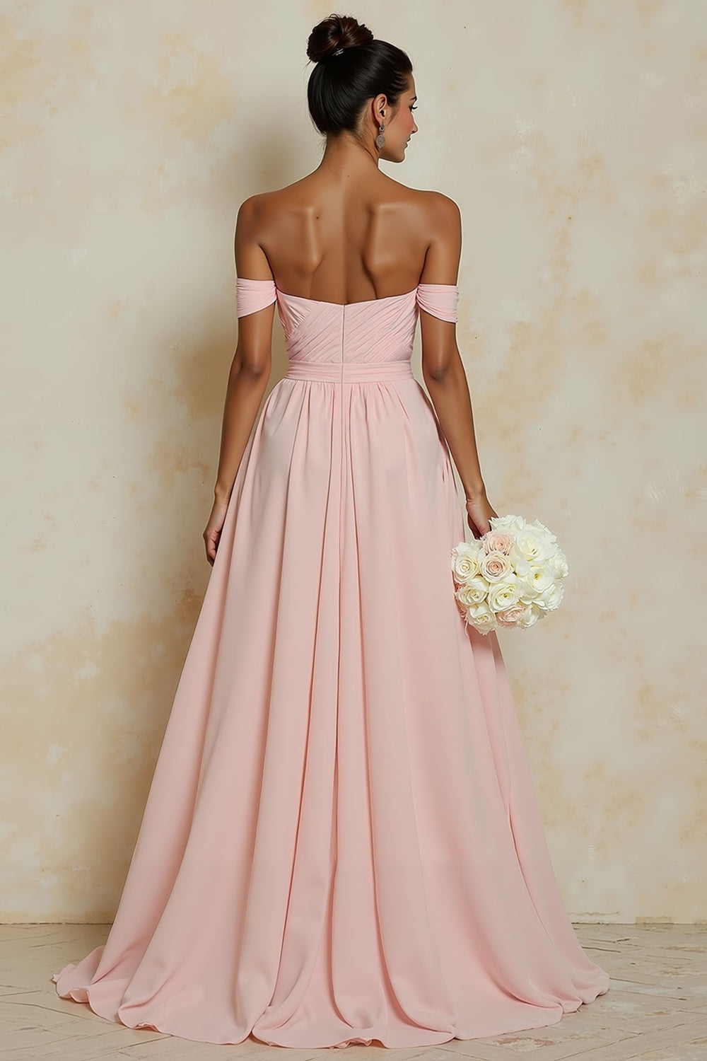 WEDTREND Women Off the Shoulder Blush Pink Bridesmaid Dress A Line Chiffon Cut Out Long Wedding Guest Dress with Slit WEDTREND Women Off the Shoulder Blush Pink Bridesmaid Dress A Line Chiffon Cut Out Long Wedding Guest Dress with Slit