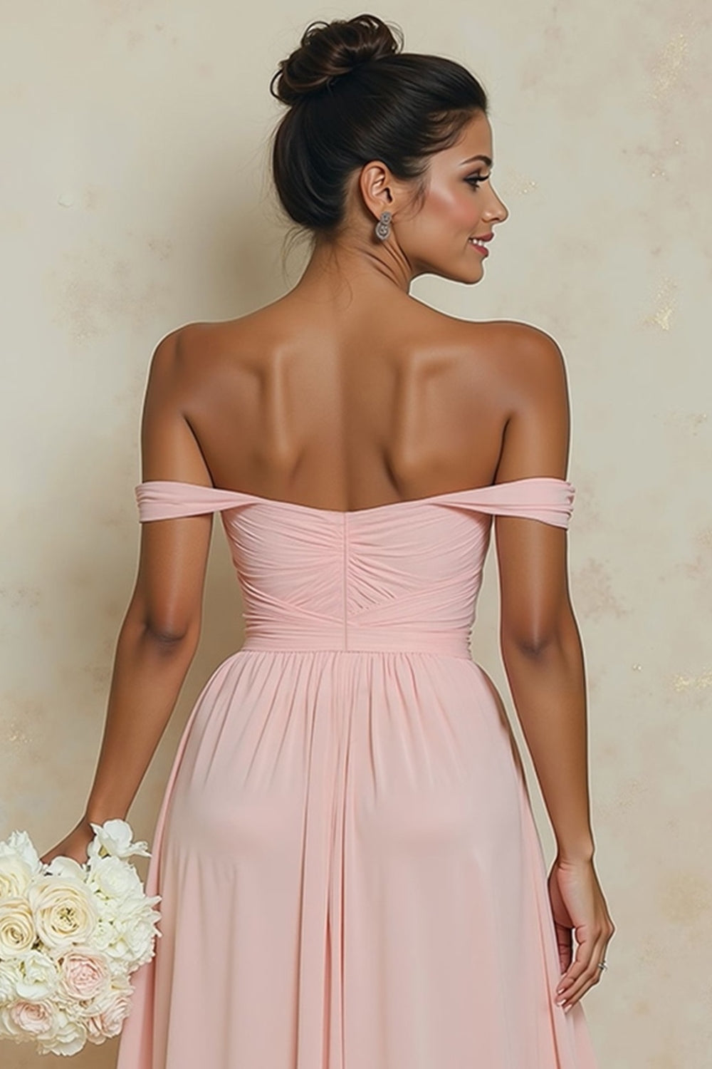 blush pink bridesmaid dresses off the shoulder Off the Shoulder Light Pink Bridesmaid Dress PollyBoutique