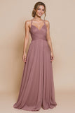 Desert Rose A Line Ruched Long Bridesmaid Dress