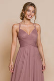 Desert Rose A Line Ruched Long Bridesmaid Dress