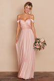 Cold Shoulder A Line Blush Pink Pleated Long Bridesmaid Dress