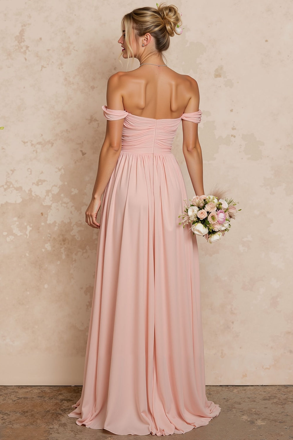 WEDTREND Women Off the Shoulder Blush Pink Bridesmaid Dress A Line Pleated Long Wedding Guest Dress WEDTREND Women Off the Shoulder Blush Pink Bridesmaid Dress A Line Pleated Long Wedding Guest Dress