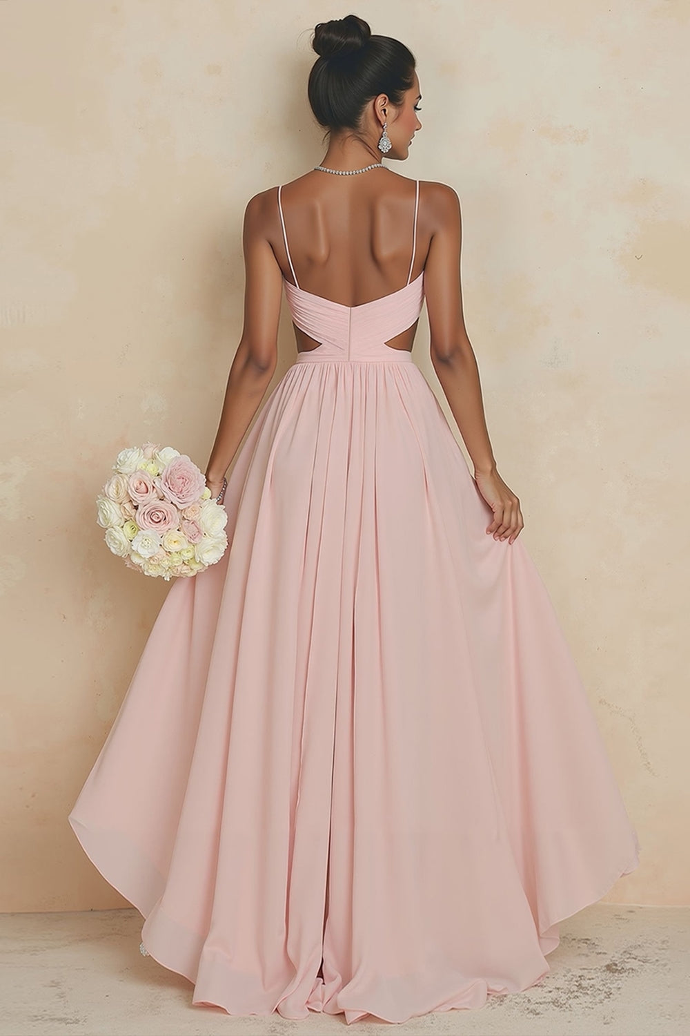 WEDTREND Women Blush Pink A Line Bridesmaid Dress Spaghetti Straps Cut Out Long Wedding Guest Dress WEDTREND Women Blush Pink A Line Bridesmaid Dress Spaghetti Straps Cut Out Long Wedding Guest Dress