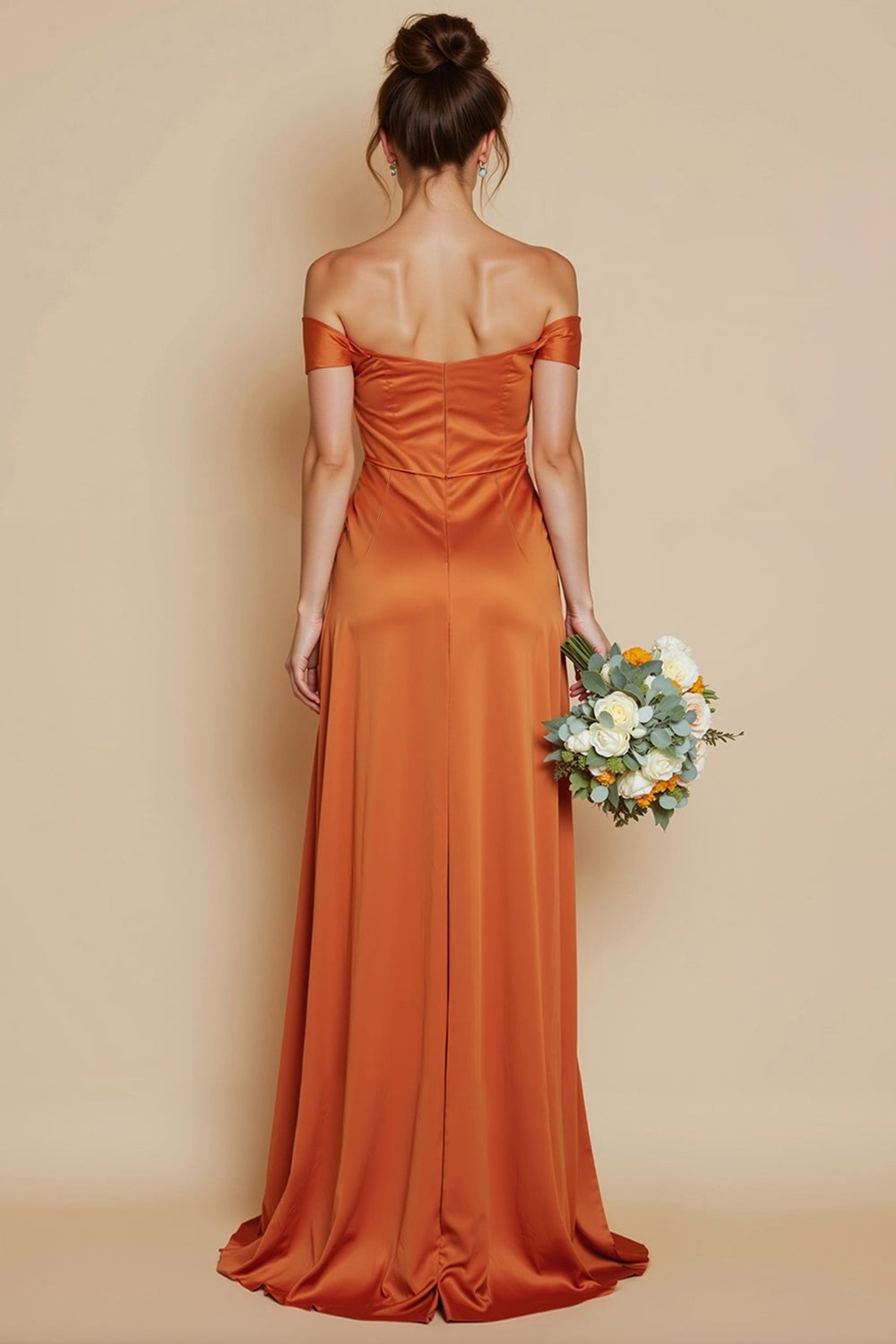WEDTREND Women Orange Off the Shouler Bridesmaid Dress Satin Long Wedding Guest Dress with Slit WEDTREND Women Orange Off the Shouler Bridesmaid Dress Satin Long Wedding Guest Dress with Slit