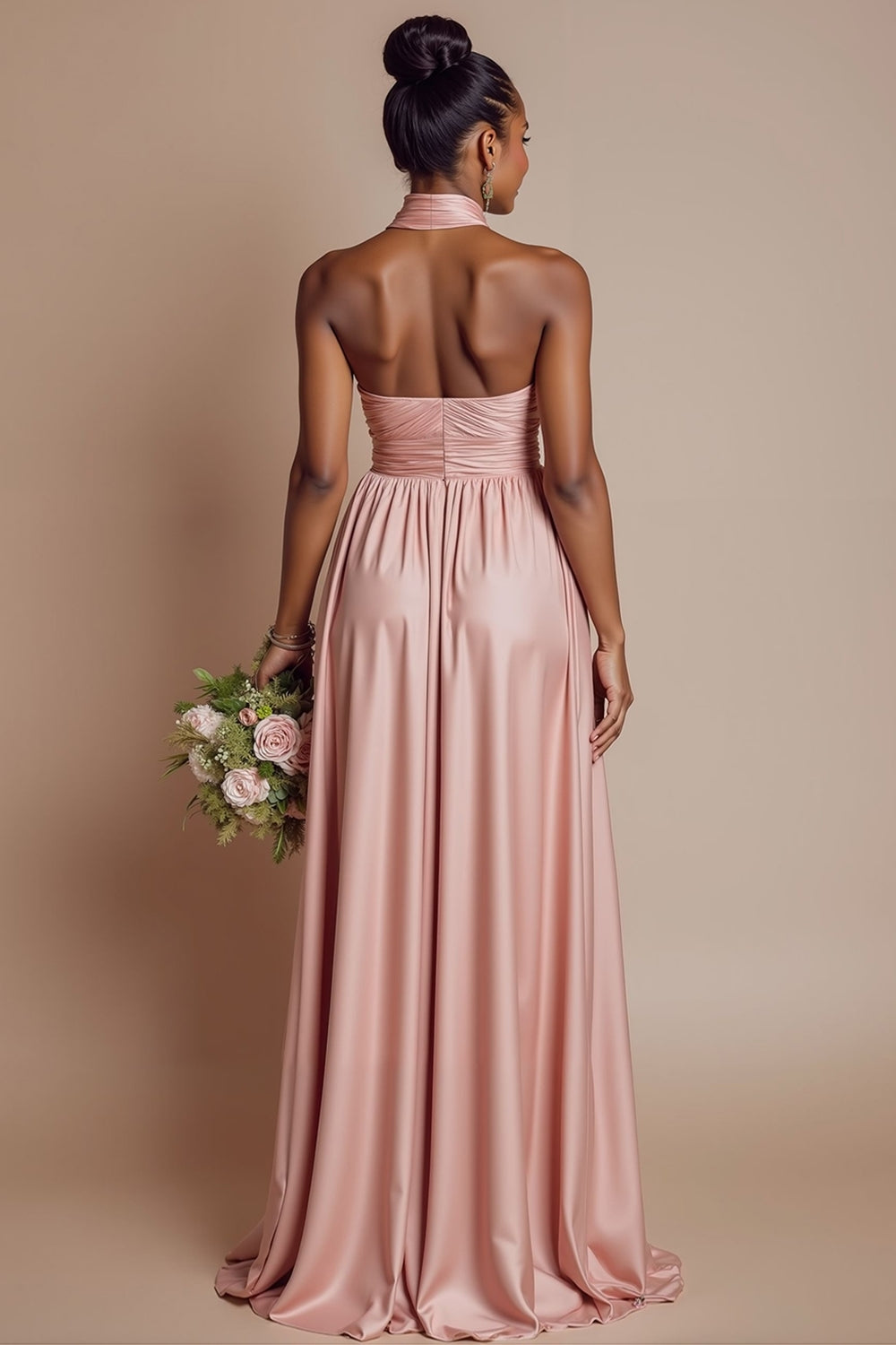 WEDTREND Women Blush Pink Halter Bridesmaid Dress A Line Ruched Wedding Guest Dress with Open Back WEDTREND Women Blush Pink Halter Bridesmaid Dress A Line Ruched Wedding Guest Dress with Open Back