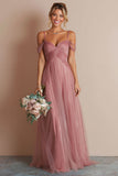 Dusty Rose Cold Shoulder A Line Chiffon Bridesmaid Dress