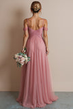 Dusty Rose Cold Shoulder A Line Chiffon Bridesmaid Dress