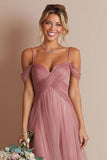 Dusty Rose Cold Shoulder A Line Chiffon Bridesmaid Dress