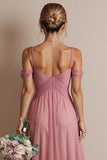 Dusty Rose Cold Shoulder A Line Chiffon Bridesmaid Dress