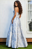 Sweetheart Light Blue A Line Printed Long Prom Dress