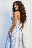 Sweetheart Light Blue A Line Printed Long Prom Dress