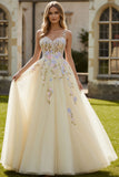Daffodil A Line Appliqued Tulle Long Prom Dress