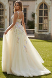 Daffodil A Line Appliqued Tulle Long Prom Dress