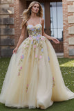 Daffodil A Line Appliqued Tulle Long Prom Dress