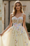 Daffodil A Line Appliqued Tulle Long Prom Dress