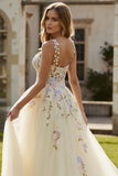 Daffodil A Line Appliqued Tulle Long Prom Dress