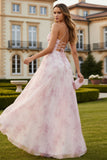 Blush Flower A Line Printed Long Prom Dress with Slit