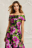 Off the Shoulder Black Floral A Line Printed Long Mother of the Bride Dress