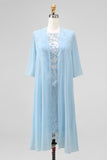 Light Blue Appliqued Lace 2 Piece Midi Mother of the Bride Dress with Capelet