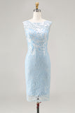 Light Blue Appliqued Lace 2 Piece Midi Mother of the Bride Dress with Capelet