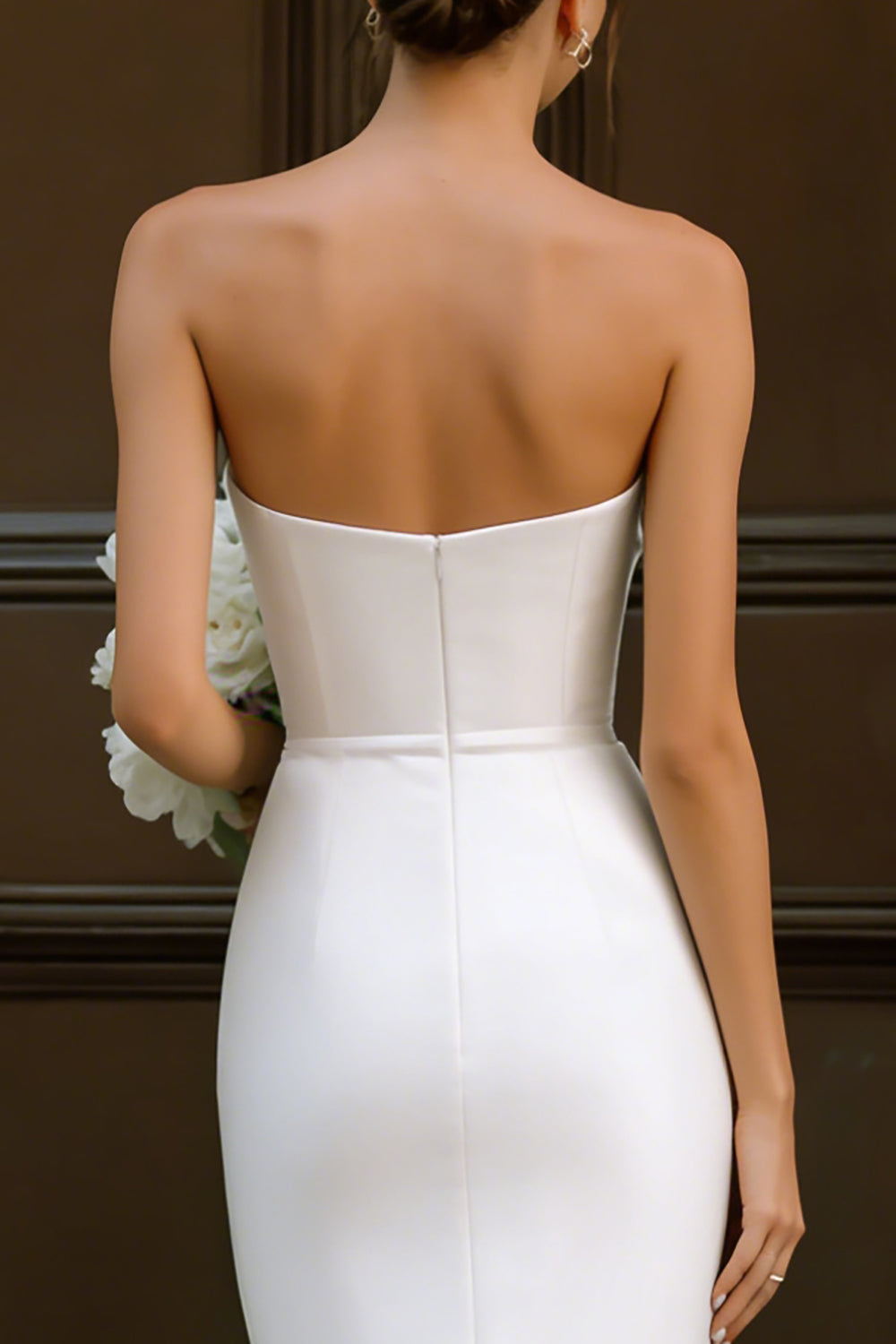 Wedtrend Women Simple White Engagement Dress Strapless Bodycon Midi  Rehearsal Dinner Dress with Bow – WEDTREND