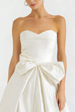 White Strapless A Line Maxi Engagement Dress with Bow