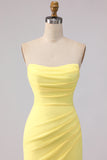 Yellow Strapless Mermaid Ruched Long Bridesmaid Dress