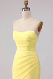 Yellow Strapless Mermaid Ruched Long Bridesmaid Dress