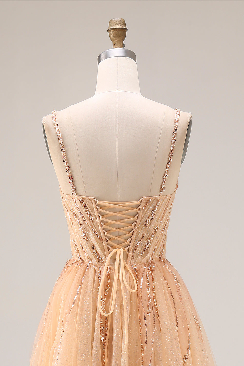 WEDTREND Women Sparkly Peach Long Prom Dress Sequin A Line Tulle Spaghetti Straps Party Dress with Lace Up Back WEDTREND Women Sparkly Peach Long Prom Dress Sequin A Line Tulle Spaghetti Straps Party Dress with Lace Up Back