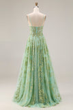 Sparkly Green Sequin A Line Tulle Long Prom Dress