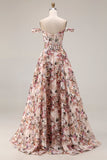 Desert Rose Floral A Line Off the Shoulder Corset Long Prom Dress