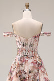 Desert Rose Floral A Line Off the Shoulder Corset Long Prom Dress