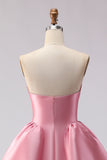 Strapless A Line Pink Satin Long Prom Dress