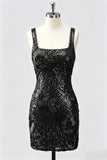 Burgundy Square Neck Bodycon Sequin Homecoming Dress