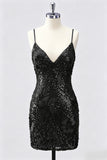 Sequin Bodycon Spaghetti Straps Dark Green Homecoming Dress