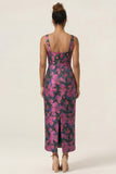 Lilac Flower Sheath Square Neck Ankle Length Wedding Guest Dress