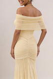 Daffodil Off the Shoulder Ruched Mermaid Long Weddding Guest Dress