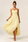 Daffodil A Line Ruched Ruffled Chiffon Bridesmaid Dress with Slit