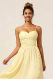 Daffodil A Line Ruched Ruffled Chiffon Bridesmaid Dress with Slit