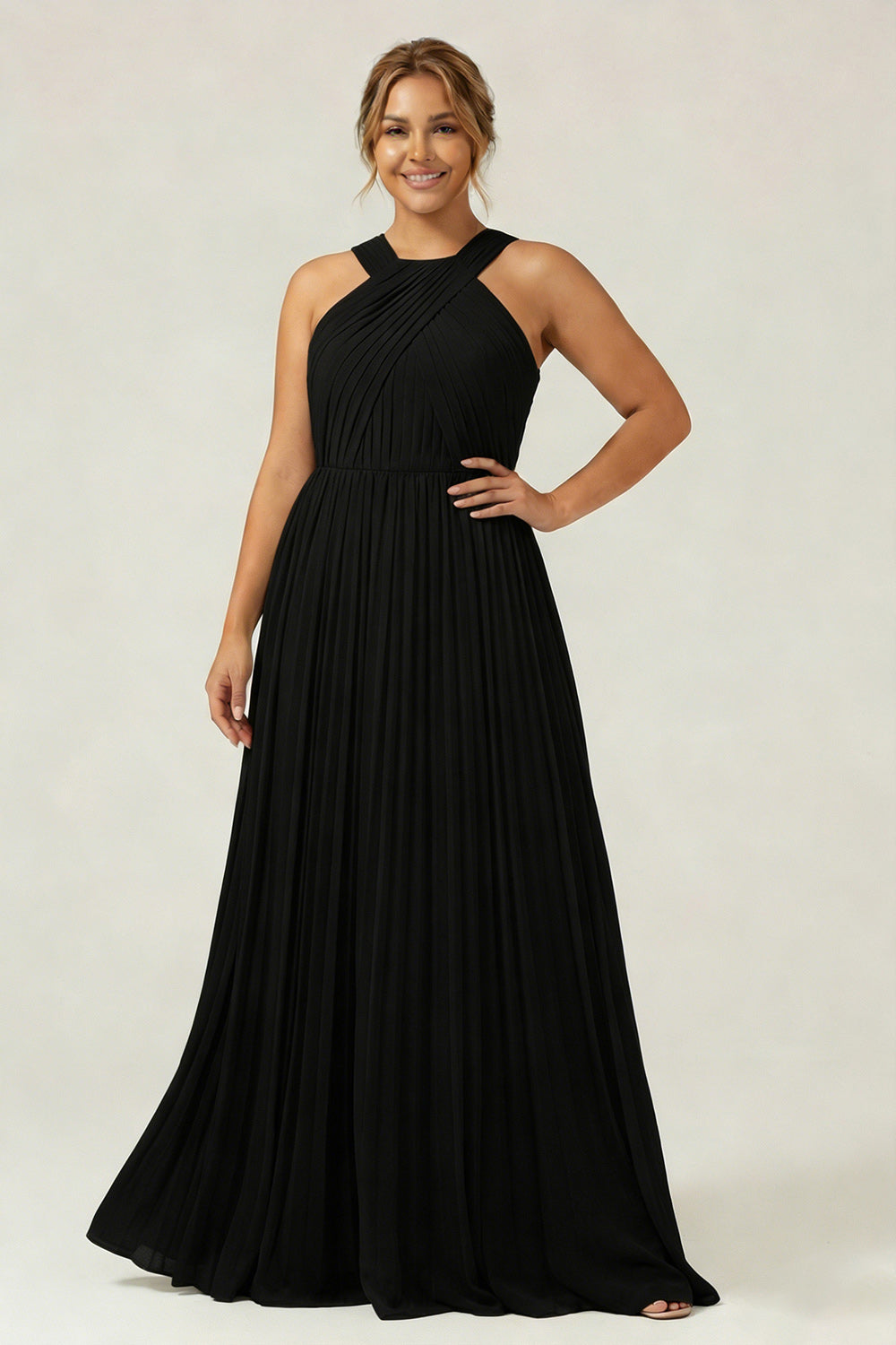 plus size pleated halter dress boohoo Women's Plus Cotton Poplin Halter neck Pleated Maxi Dress in Black | Size: 14