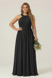 Dusty Sage Plus Size Halter A Line Chiffon Long Bridesmaid Dress