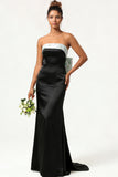 Green Strapless Mermaid Long Bridesmaid Dress with Bow