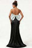 Green Strapless Mermaid Long Bridesmaid Dress with Bow