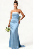 Green Strapless Mermaid Long Bridesmaid Dress with Bow
