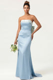 Green Strapless Mermaid Long Bridesmaid Dress with Bow