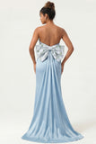 Green Strapless Mermaid Long Bridesmaid Dress with Bow