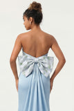 Green Strapless Mermaid Long Bridesmaid Dress with Bow