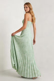 Sage Green Floral A Line Corset Pleated Long Bridesmaid Dress