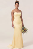 Daffodil Mermaid Spaghetti Straps Satin Long Bridesmaid Dress with Bow